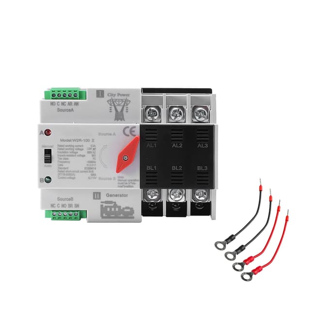 63Amp AC110V Automatic/Manual Transfer Switch 3P 50/60Hz, 3POLE 63A Mini ATS Solar Auto Dual Power Switch W2R for Home Generator, Din Rail Mount Cn Automatic Changeover Fast Transfe for,Rv,Lv Power