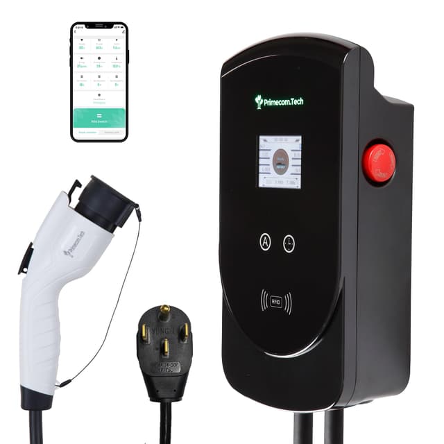 50 Amp - PRIMECOM.TECH Level-2 Smart Electric Vehicle Home Charging Station 220 Volt for Tesla and All EV Brands 30' Feet Length (25 Feet, NEMA 14-50p)