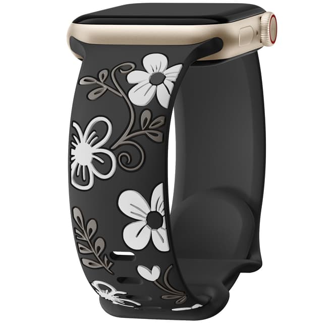 Witzon Cute Flower Band Compatible with Apple Watch Bands For Women 42mm 44mm 45mm 46mm 41mm 40mm 38mm 49mm, Engraved Soft Silicone Inlay Strap for iWatch Series 11 10 9 8 7 6 5 4 3 2 SE Ultra 3 2 1