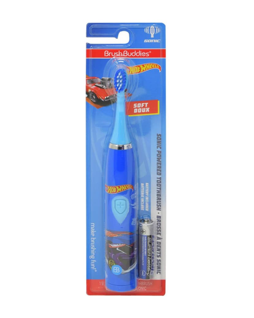 Brush Buddies Hot Wheels Battery Powered Sonic Electric Kids Toothbrush, Soft Bristles, Rounded Head, Children, Boys, Girls. Blue