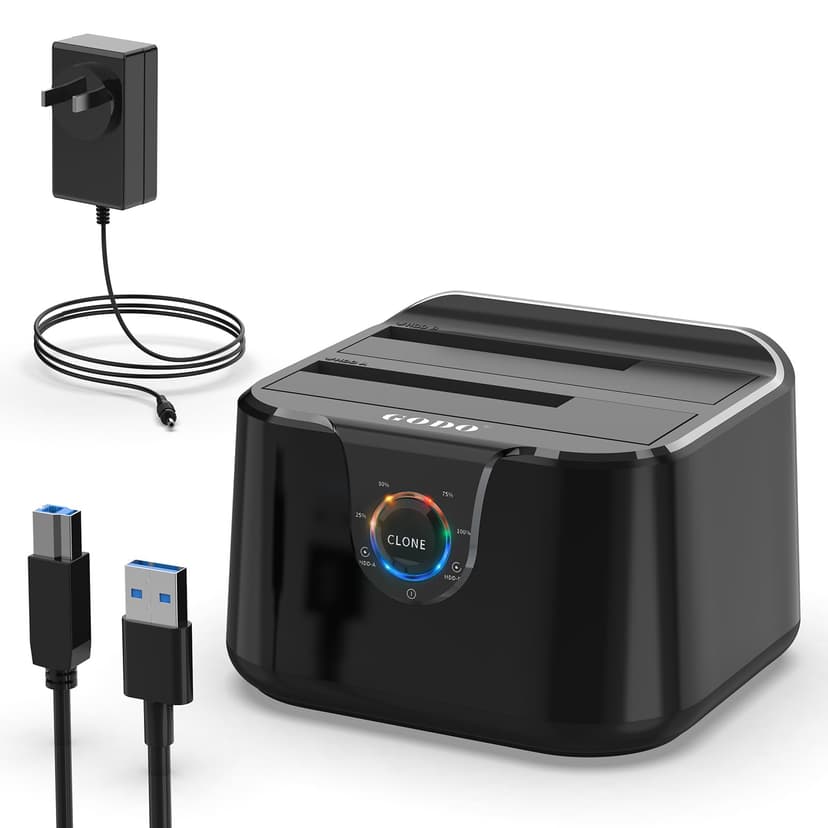 GODO USB 3.0 to SATA III Mini Dual Bay External Hard Drive Docking Station for 2.5/3.5 inch HDD SSD,Support Offline Clone,Hot Pluggable,UASP (5 Gbps) and Max