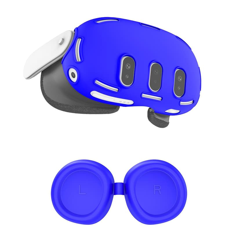 Relohas Deluxe VR Accessories for Meta Quest 3, Safe 2 in 1 Silicone Case Set for Oculus Quest 3, Include Upgraded Lens Protector, VR Shell No Signal Disturbance Cover (Blue)