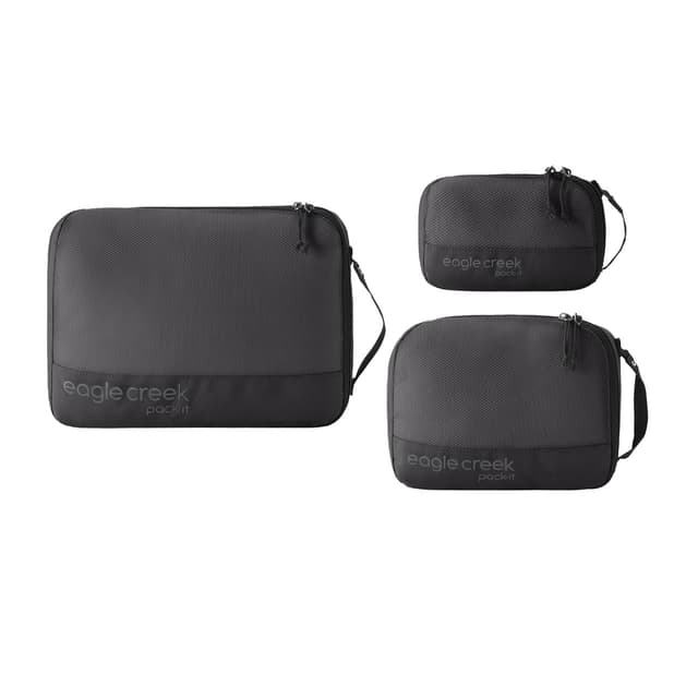Eagle Creek Pack-It Reveal Cube Set - Packing Cubes for Compartmentalizing Luggage - Durable - Ultra-Lightweight - Water-Resistant - Easy Grab Zipper Pull - Mesh Windows - Black - XS/S/M