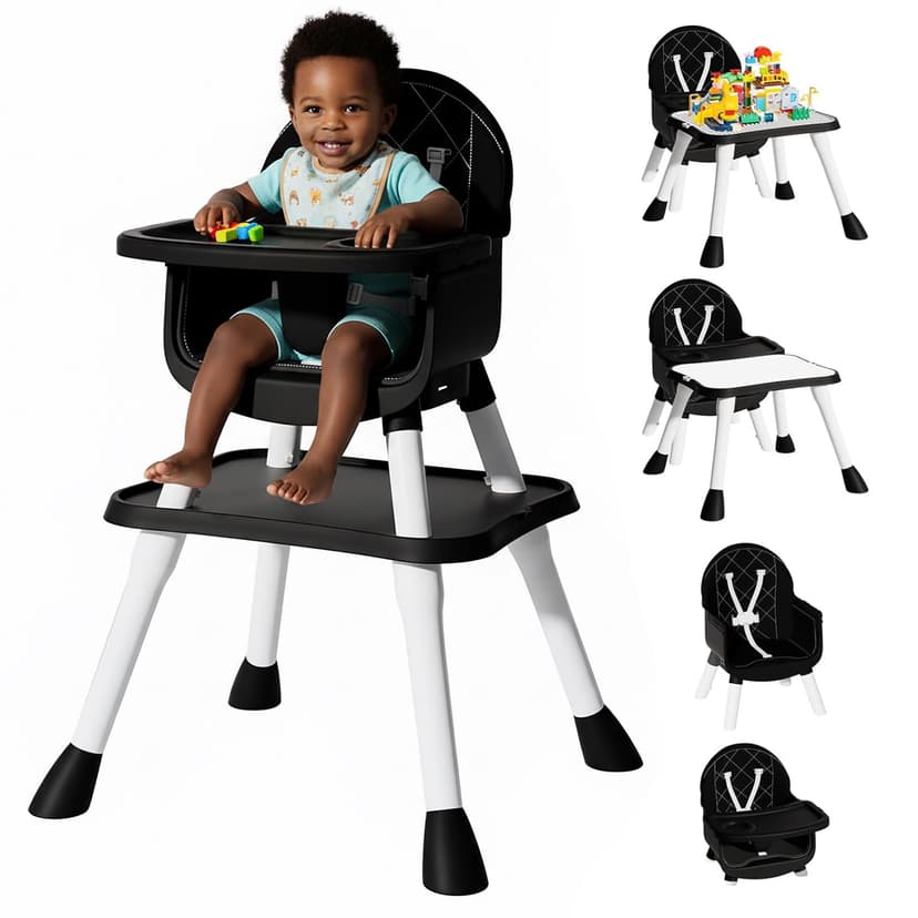 UNISWAN 6 in 1 Baby High Chair, Convertible Highchair for Babies and Toddlers (Black)