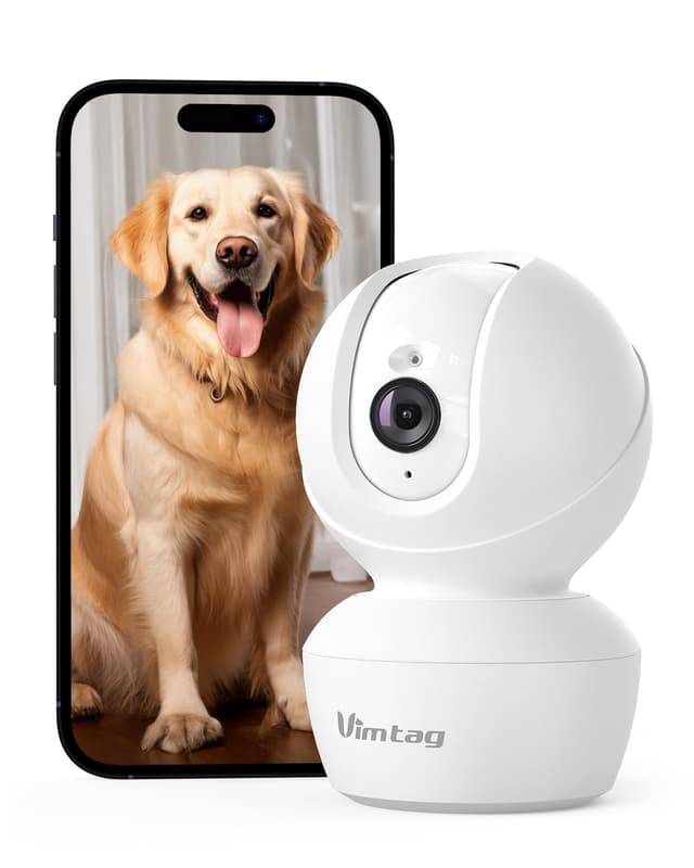 VIMTAG 4MP 5G Security Camera Indoor, Pet Camera with Speaker for Dog/Cat, Free AI Detection Indoor Camera with Phone App, Motion Tracking, Night Vision,2-Way Audio, Support 128GB Card(Not Included)
