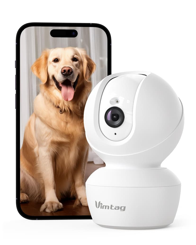 VIMTAG 4MP 5G Security Camera Indoor, Pet Camera with Speaker for Dog/Cat, Free AI Detection Indoor Camera with Phone App, Motion Tracking, Night Vision,2-Way Audio, Support 128GB Card(Not Included)