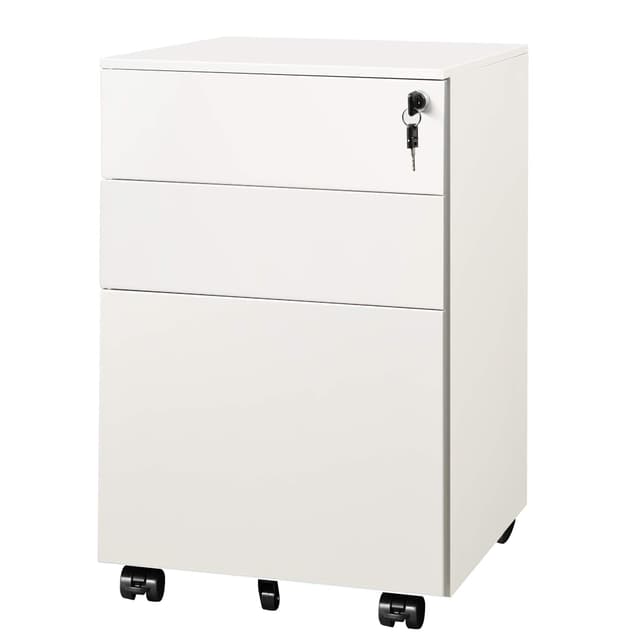 DEVAISE 3 Drawer Rolling File Cabinet, Locking Filing Cabinet for Home Office, Fully Assembled Under Desk Cabinet, White