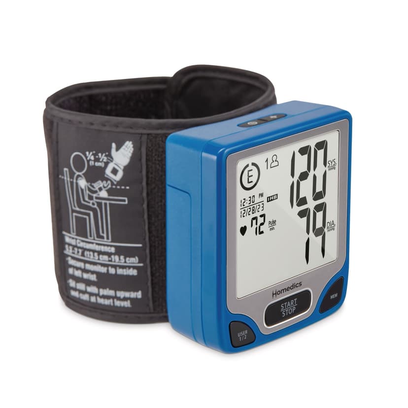 Homedics Blood Pressure Monitor, Automated Wrist Blood Pressure Machine for Home use with Easy One-Touch Operations. Stores up to 120 Readings (60 Readings per 2 Users). Cuff and Storage Case Included