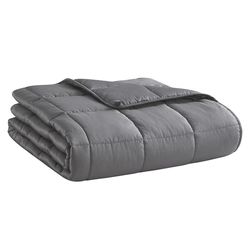 L'AGRATY Weighted Blanket for Adults- Dark Grey, 48"x72", 15lbs, Twin Full Size Heavy Throw Blanket, Cooling, Breathable, Microfiber with Glass Beads, Big, Washable, All-Season