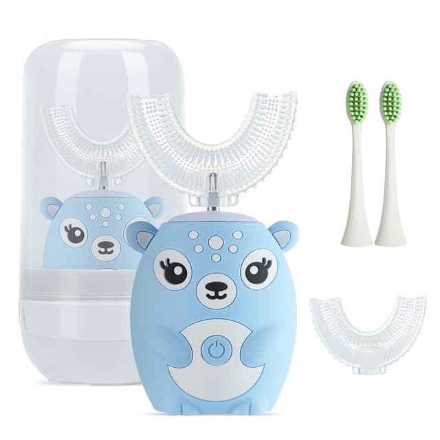 Kids Electric Toothbrushs U Shaped sonic Automatic Toothbrush with 4 Brush Heads, Six Cleaning Modes,Cartoon deer Modeling , full mouth toothbrush for baby