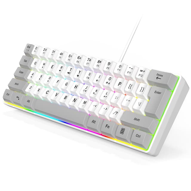 Wired RGB Gaming Membrance Keyboard. 60 Percent Mini Creamy LED Computer Keyboard .Small Ergonomic Clicky Teclado with ABS backlit Unreplaceable Keycaps. (White Case + Grey Keycaps)