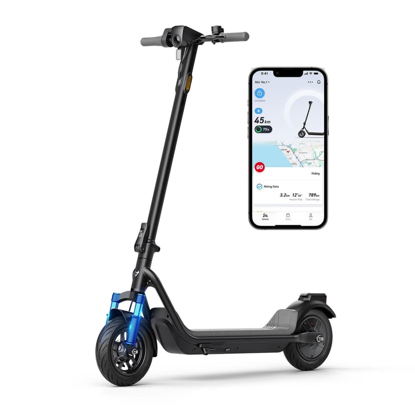NIU 100P Electric Scooter for Adults with Suspension- 600W Max Power, 18 Miles Range, Max Speed 17.4MPH, Dual Brakes, Easy Folding Commuting E-Scooter, Bluetooth Connectivity, UL Certified