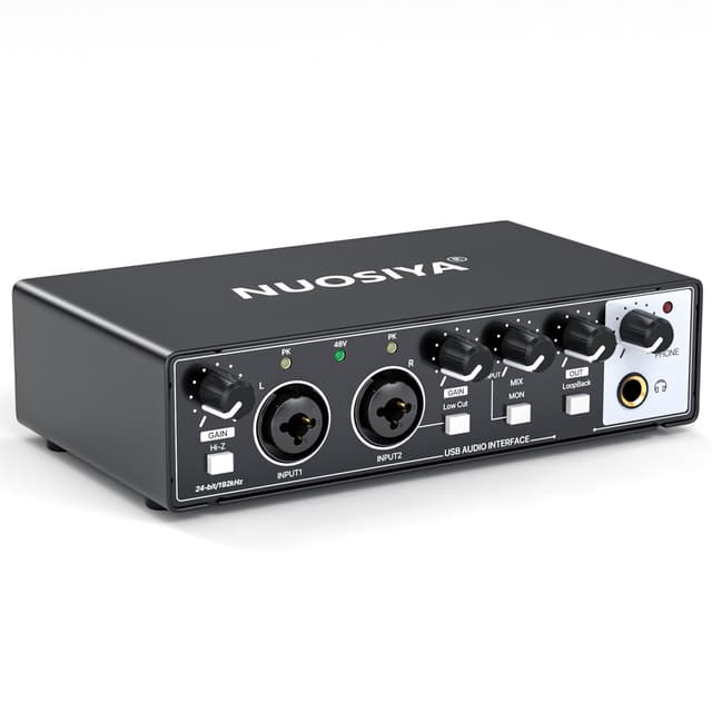 NUOSIYA USB Audio Interface for PC Computer Recording Music, Guitar Audio Interface for Mac 24 Bit/192kHz Podcasting Streaming for Vocalist Producer with 48V Phantom Power