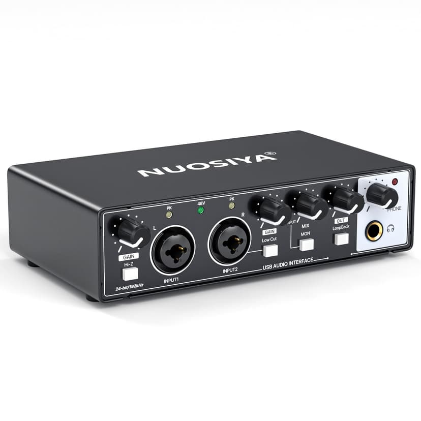 NUOSIYA USB Audio Interface for PC Computer Recording Music, Guitar Audio Interface for Mac 24 Bit/192kHz Podcasting Streaming for Vocalist Producer with 48V Phantom Power