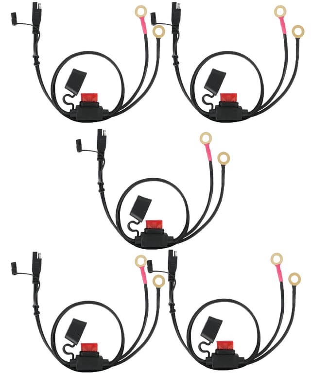 Bates- SAE Battery Connector, 2 FT, 5 Pack, 16 AWG, Heavy Duty SAE to O-Ring Harness Equipped with 10A Fuse, 2-Pin Connector for Chargers, Maintainers, Solar Panels & Motorcycles