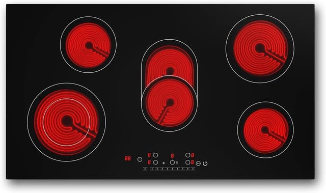 VBGK Electric cooktop 36 inch,Electric Stove burner,Built-in and Countertop Stove Top, LED Touch Screen,9 Heating Level, Timer & Kid Safety Lock, Touch Control,240V 8600W Cooktop