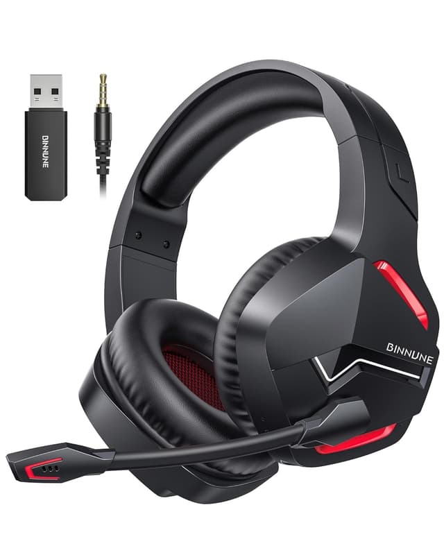BINNUNE Wireless Gaming Headset for PS5 PC, 120H Ultra-Long Battery, 2.4GHz & Bluetooth 5.3 Wireless Headphones with Noise Canceling Mic, 50mm Drivers, Comfort Over Ear Headphones, Black