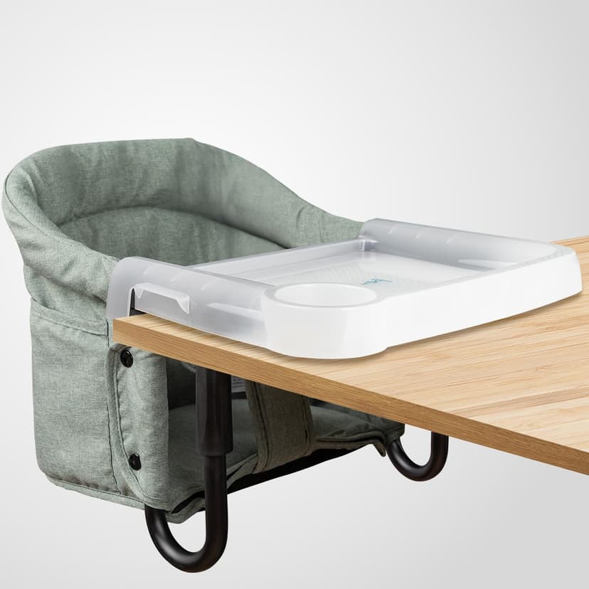 Hook On Chair with Removable Dining Tray,Portable Hook-On Chairs with Storage Bag,for Home and Travel(Sage Green)