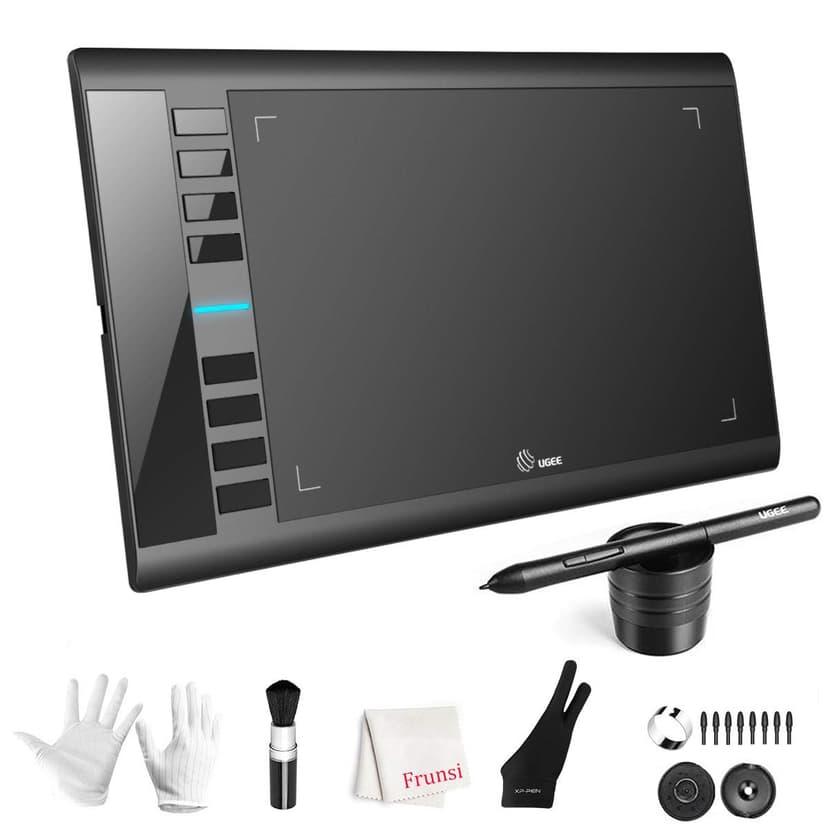 Graphics Drawing Tablet, UGEE M708 10 x 6 inch Large Drawing Tablet with 8 Hot Keys, Passive Stylus of 16384 Levels Pressure, UGEE M708 Graphics Tablet for Paint, Design, Art Creation Sketch