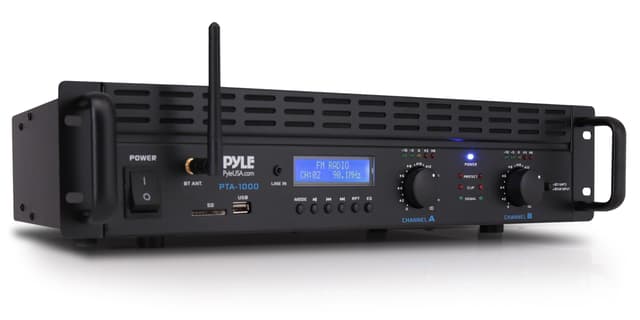 Pyle 2-Channel Rack Mount Power Amplifier with Bluetooth - 2000W Bridgeable with TRS XLR Input, Speakon Outputs, USB-A Input with MP3 Player, Bridge Mode, Cooling Fan, LED Level Meters - PTA1000BT