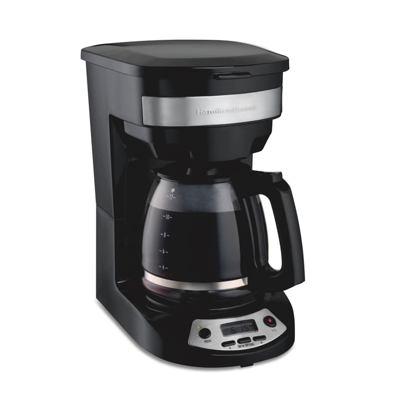 Hamilton Beach 12 Cup Programmable Drip Coffee Maker, Brew Options, Glass Carafe (46299), Black with Stainless Accents