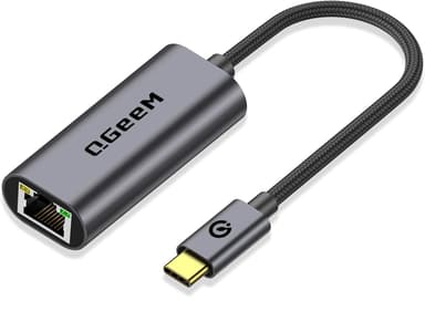 USB C to Ethernet Adapter, QGeeM Gigabit Ethernet to USB Type C, Thunderbolt 3/4 to RJ45 LAN Network Adapter Compatible for iPhone 15 Pro/max, MacBook Pro/Air, iPad Pro, Dell XPS etc-Classic Gray
