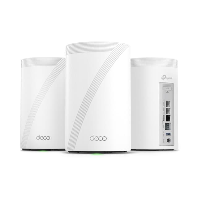 TP-Link Deco 7 Pro BE17000 Tri-Band Wi-Fi 7 Whole Home Mesh System | 9-Stream 17Gbps | 10G RJ45/SFP+ Combo | Multi-Gig Wired Backhaul | Up to 8500 Sq.ft | HomeShield, MLO, 320 MHz (Deco BE77 3-Pack)