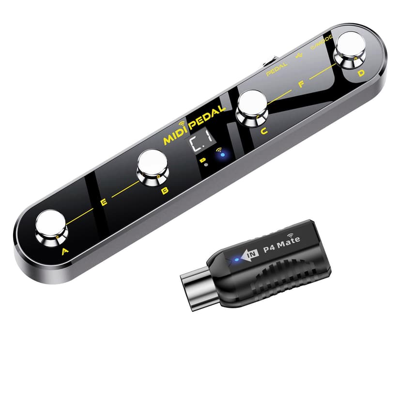 Wireless MIDI Foot Controller Pedal with Mate MIDI Receiver, 4 Customizable Footswitches, Expression Pedal, Bluetooth & USB MIDI, PC App Programmable, 5 Modes - Works with DAWs, Synths, FX Units