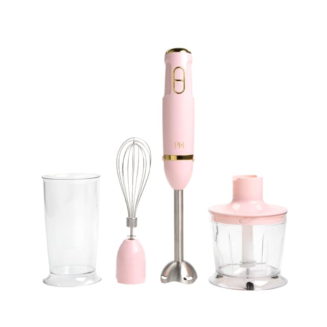 Paris Hilton Hand Blender Set, 2-in-1 Immersion Stick Blender with Whisk & Blending Shaft, 400W High Speed, Pink with Gold Accents – Smoothies, Soups, Sauces, Baby Food, Whipped Cream, Pink