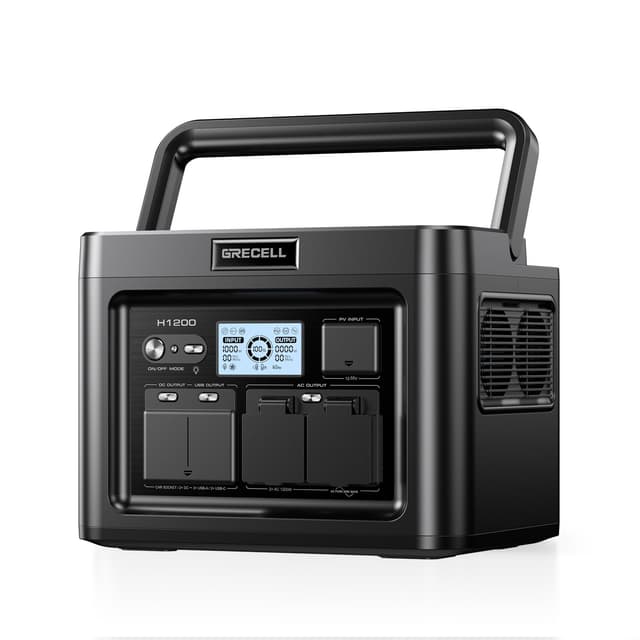 GRECELL H1200 Portable Power Station 1200W, 672Wh LiFePO4 Battery Solar Generator with 10ms UPS, 1200W Solar Power Station, 9 Output Ports for Home Emergency, Outdoor Camping, RV Travel, Laptop TV