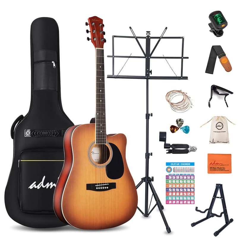 ADM Beginner Acoustic Guitar, Kids Students Cutaway Guitar Bundle Free Lessons with Gig Bag, Tuner, Strap, Picks, Extra Strings etc (Brown-Cutaway, 41 Inch)