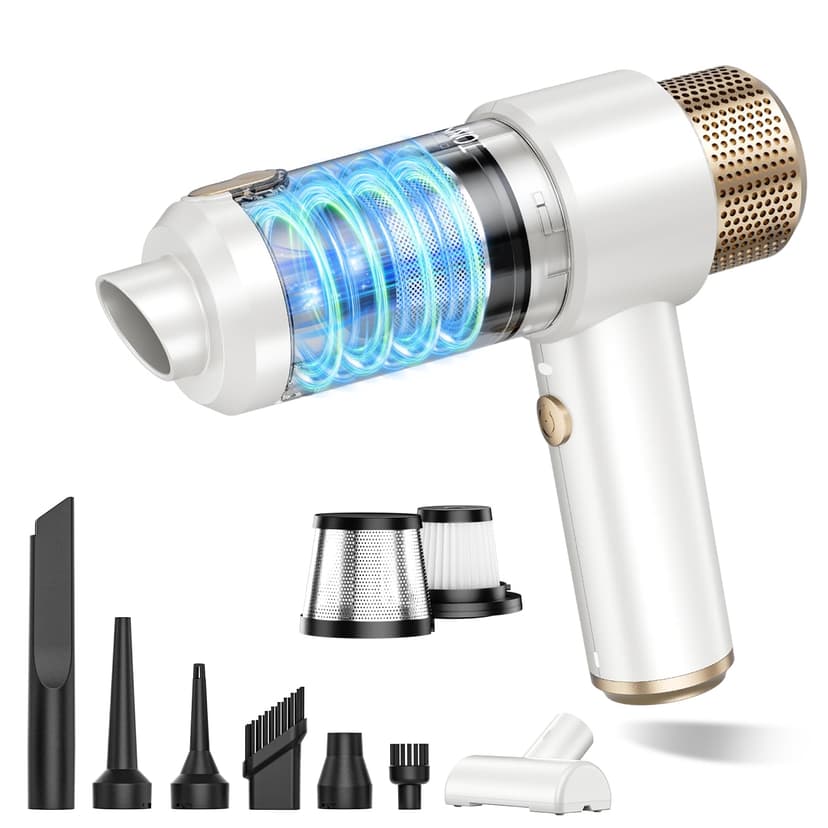 JONYJ Handheld Car Vacuum Cleaner, 16000PA Hand Held Vacuum Portable Cordless, 2 in 1 Air Duster and Vacuum Cleaner with LED Light, Multi-Nozzles, 120W High Power Mini Vacuum for Home, Pet, Office