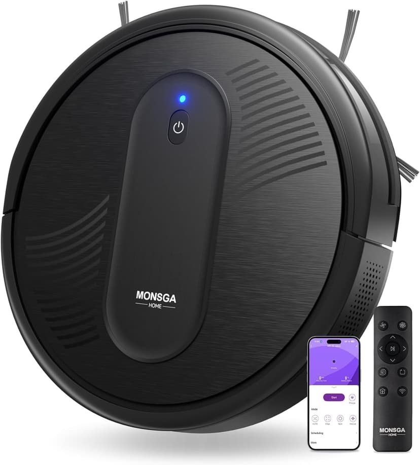 MONSGA Robot Vacuum Cleaner, 4000Pa Powerful Suction Robotic Vacuum, 3.2" Super-Slim, 140Min Runtime, Vacuum Robot for Hard Floor/Low Pile Carpet/Pet Hair, Remote/App/Voice Control, Schedule Clean