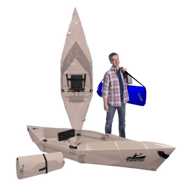 Tucktec 8' Jr. Foldable Kayak - 225 lb. Capacity, 2-Minute Set Up, Lightweight & Portable Kayaks - Made in USA - Tan