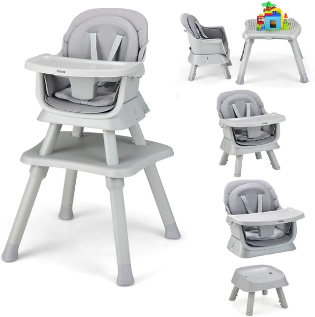 INFANS 8 in 1 Baby High Chair, Convertible Highchair for Babies and Toddlers, Infant Dining Booster Seat, Building Block Table, Kids Stool Table Chair Set with Removable Tray