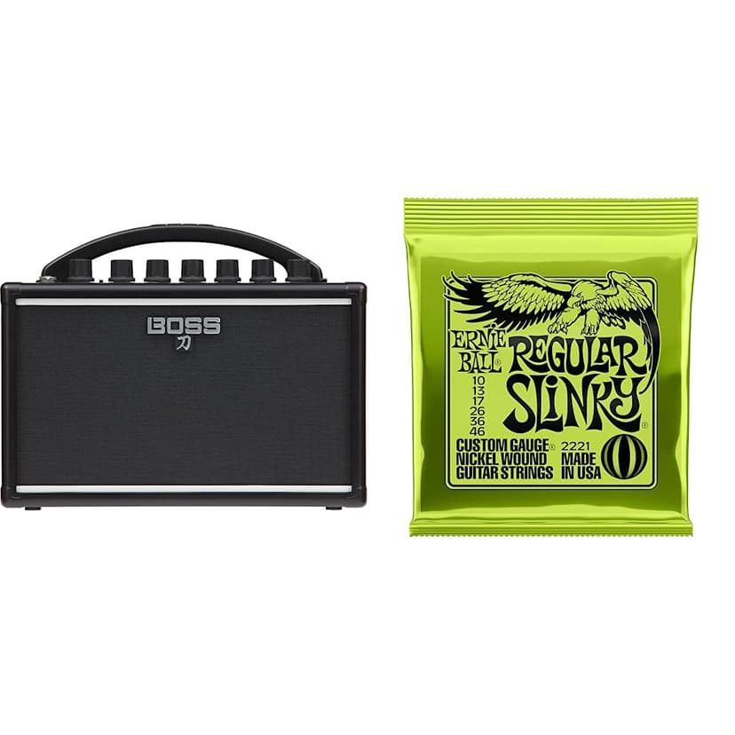 Boss Katana Mini - 7-Watt Combo Amp & Ernie Ball Regular Slinky Nickel Wound Electric Guitar Strings - 10-46 Gauge