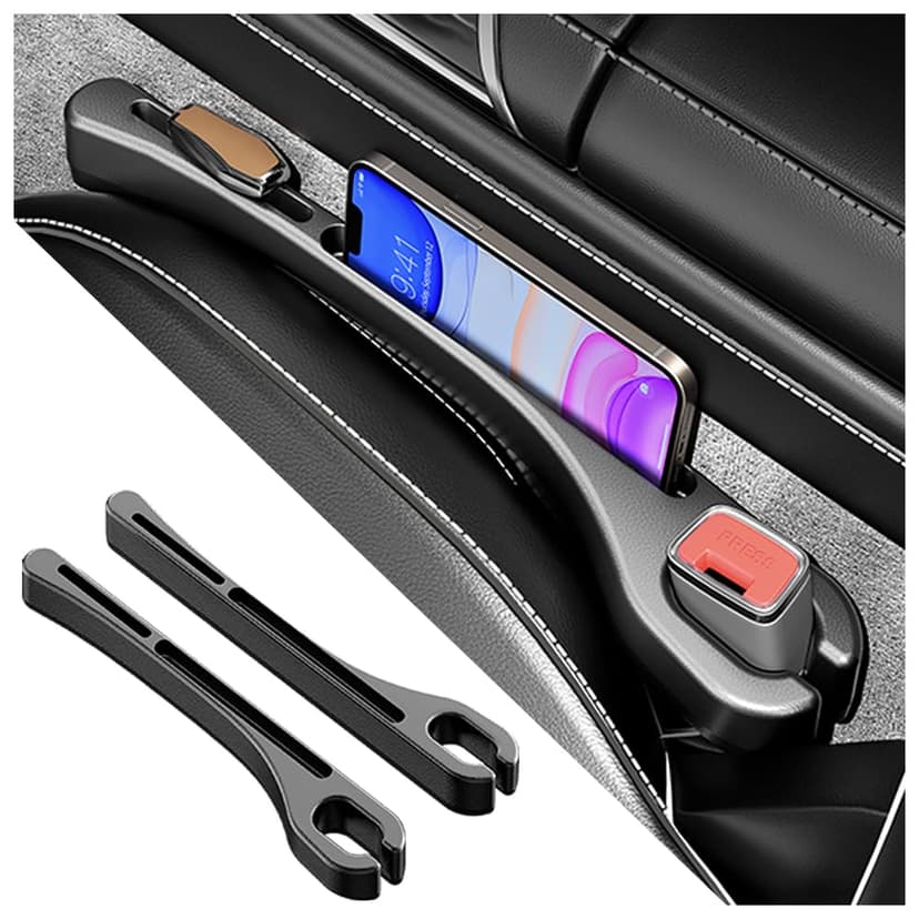 SSNNUU 2PCS Car Seat Gap Filler Organizer with Phone Holder,[Upgrade Version] Car Seat Gap Organizer for Prevent Falling,Essential Car Accessories Car Side Seat Gap Filler (Black)
