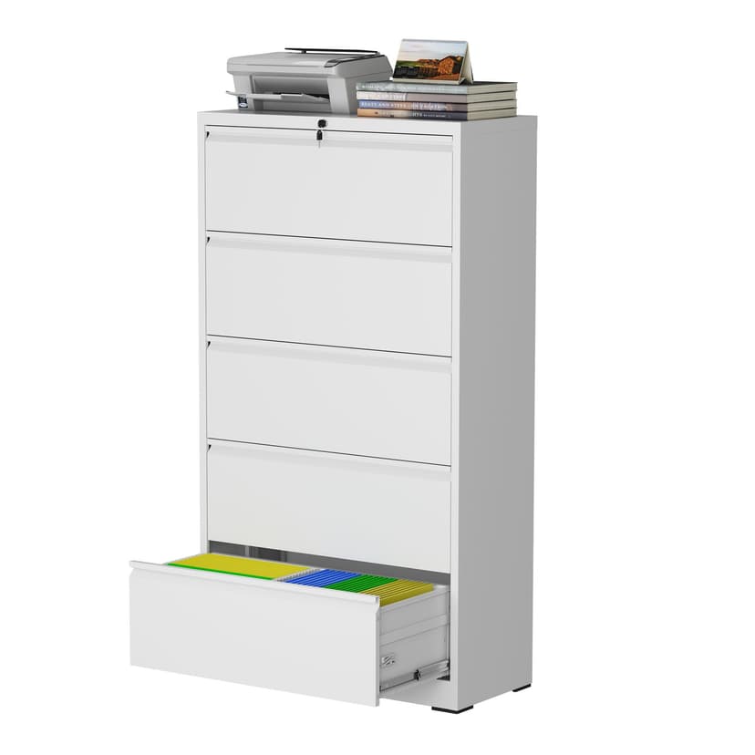 mysteeldepot 5 Drawer Lateral File Cabinet with Lock, Metal File Cabinet, Lateral File Cabinets for Home Office, Heavy Duty File Storage Cabinet for Legal/Letter/A4 Document, Assembly Required, White