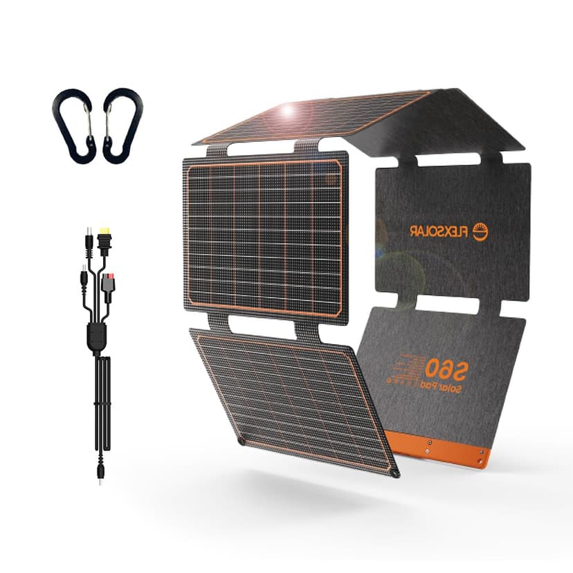 FlexSolar 60W Portable Solar Panels Chargers with PD3.0 USB-C,QC3.0 USB-A and DC Outputs Foldable IP67 Waterproof Power Emergency Camping for Small Power Station Generator,Phones, Power Banks, Tablets