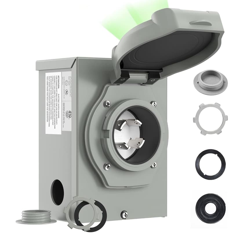 Pre-Drilling 30 Amp Generator Inlet Box RVMATE, NEMA L14-30P Power Inlet Box for 4 Prong Generator Cord, 125/250V,3750/7500W 30a Power Inlet Box, ETL Listed, Waterproof for Outdoor Use