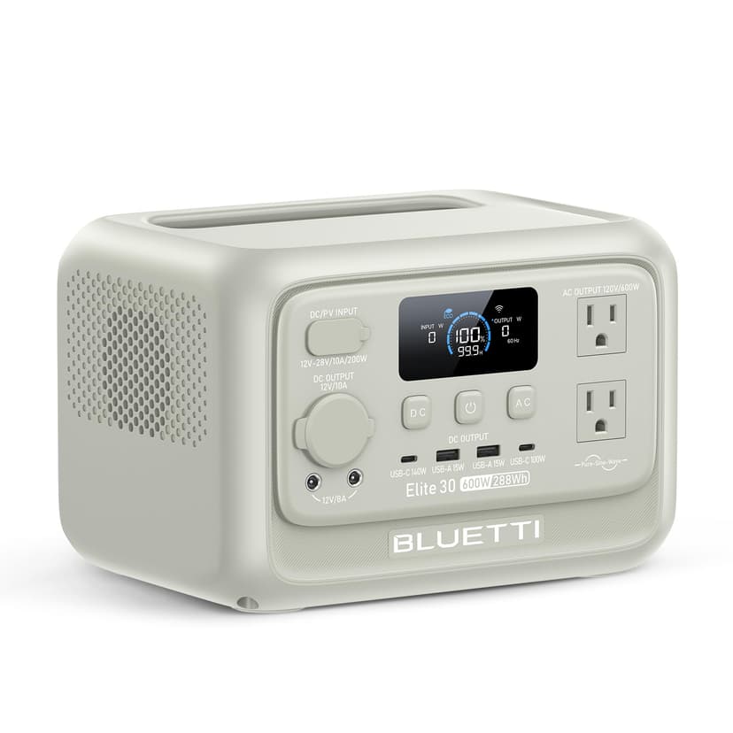 BLUETTI Elite 30 V2 Portable Power Station, 288Wh LiFePO4 Battery Backup 600W, AC Outlet (Power Lifting 1500W), UPS, Fast Charge Solar Generator for Camping, Road Trip, Emergency