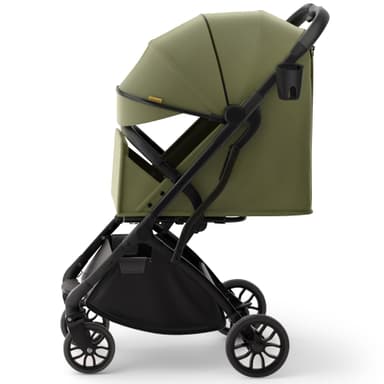 newyoo GlideTow TR18M Compact Travel Stroller for Infant, Lightweight Foldable Baby Stroller with Luggage Handle & Cup Holder, One-Hand Easy Fold, Near Lay Flat Recline Seat, Green