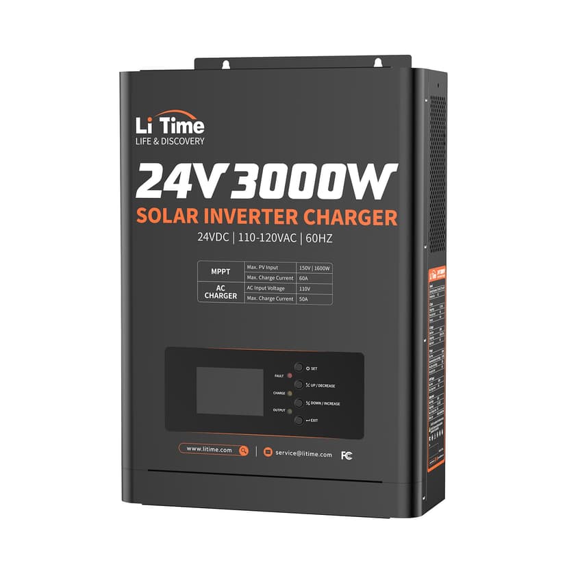 LiTime 24V 3000W All-in-One Solar Inverter Charger | 60A MPPT Solar Controller | Pure Sine Wave Output | Uninterrupted Power Supply | RS485 Communication | Home Energy Storage, Off-Grid Solar System