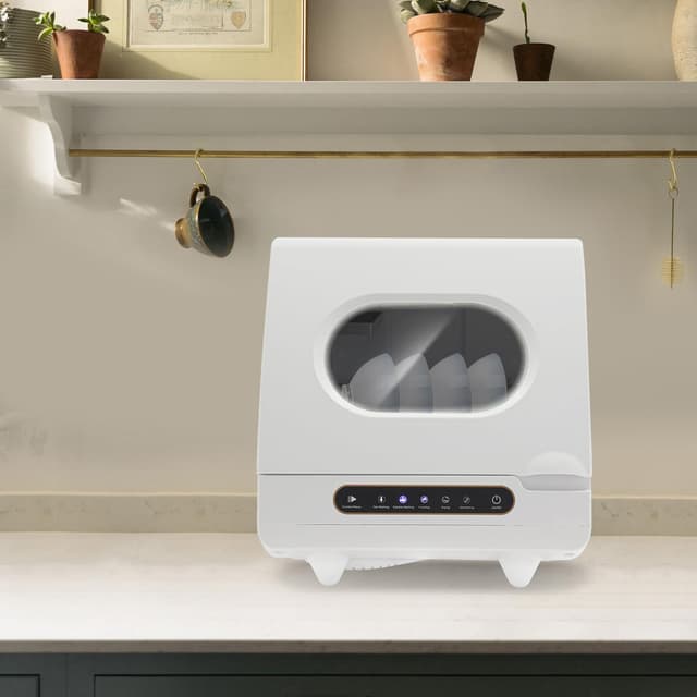 Portable Countertop Dishwasher, Mini Dishwasher, 5L Water Capacity Desktop Small Dish Washing Machine with 5 Wash Programs & 360° Triple Spray System for Apartments/RVs