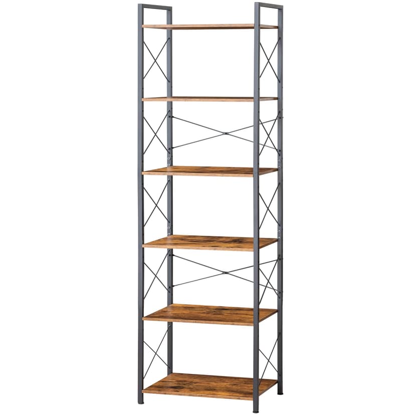 HCHQHS Narrow Bookshelf, Adjustable 6-Tier Industrial Bookcase, Rustic Open Book Shelf, Freestanding Tall Bookshelves with Metal Frame
