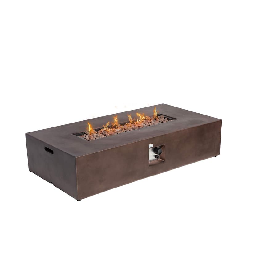 COSIEST Outdoor Propane Fire Pit Table 56-inch x 28-inch Rectangle Bronze Compact Concrete-Like Finish, 50,000 BTU, Free Lava Rocks, Fits 20lb Tank Outside, Raincover