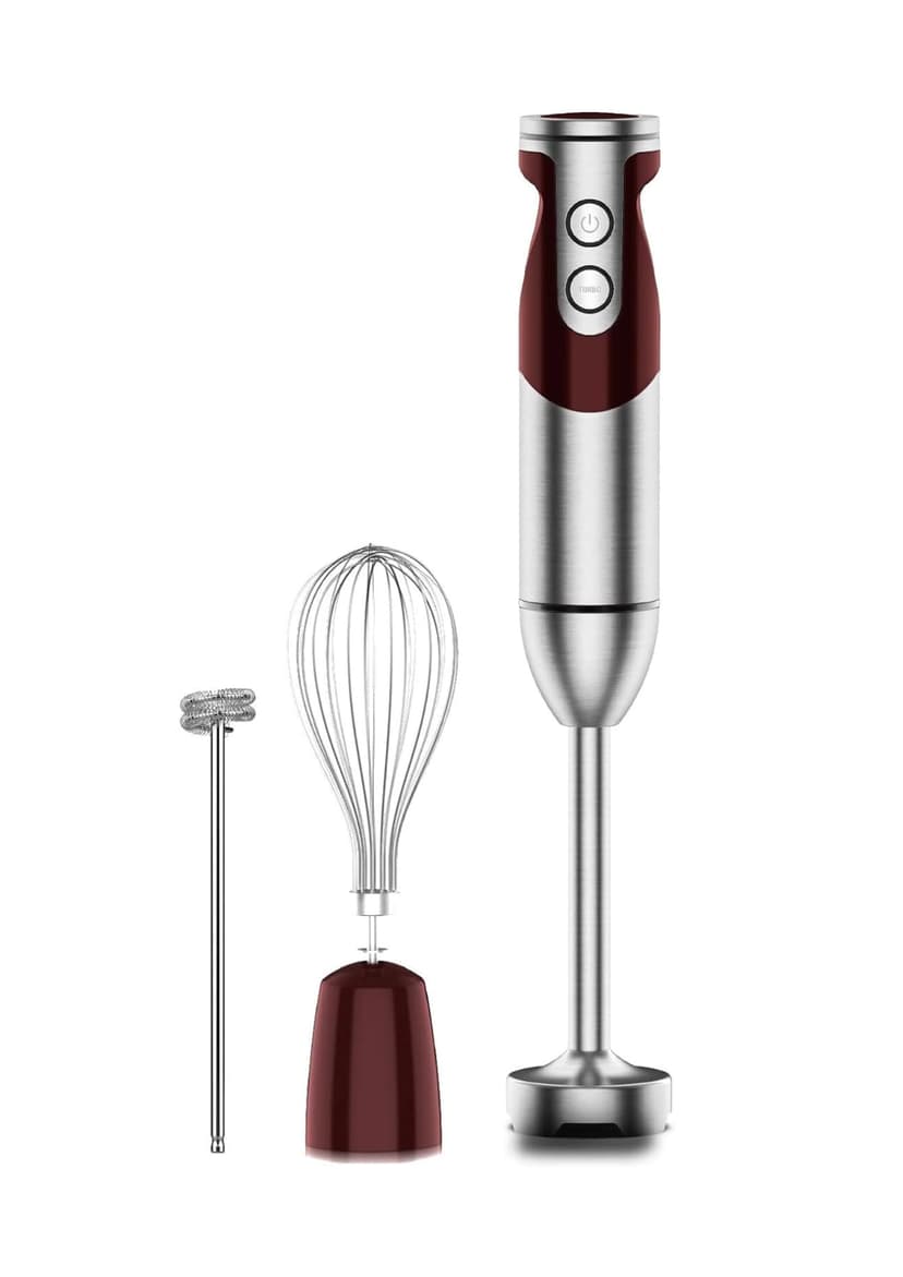 3- in-1 Immersion Hand blender, Powerful MOTOR & Stainless Steel Stick Blender, 4 Sharp Blades with Whisk, Milk Frother Attachments
