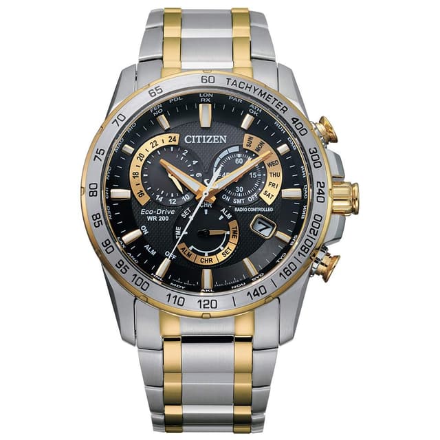 Citizen Men's Eco-Drive Sport Luxury PCAT Chronograph Watch in Two-Tone Stainless Steel, Black Dial, 42mm (Model: CB5894-50E)