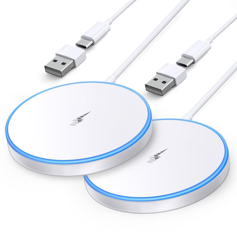 2 Pack Magnetic Wireless Charger 15w Apple Mag-Safe Charger for iPhone 16 Pro Max/16 Pro/16/16 Plus/15/14/13/12 Series AirPods 3/2/Pro/Pro 2 LED Magnet Charging Pad with Dual Charging Ports