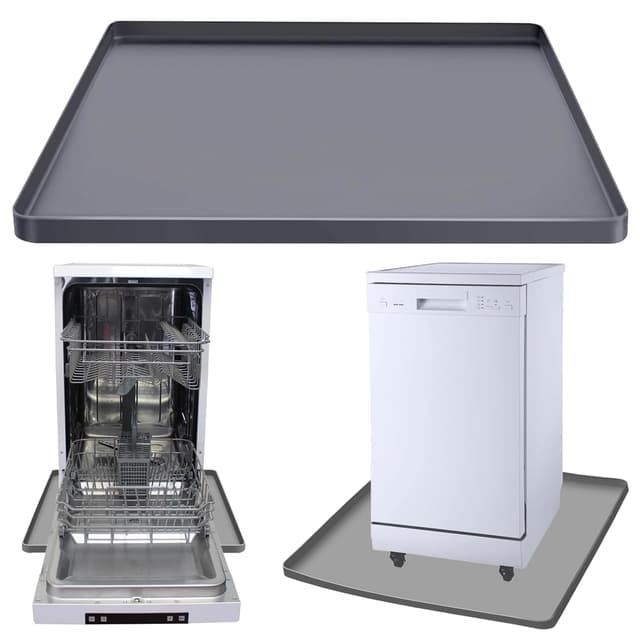 Dishwasher Drain Pan Mat, Portable Dishwasher Silicone Mat with Raised Edge, Small Dishwashers Drip Pan Dishwashers Tray for Leaks, Non-Slip Waterproof Protector Pad, 23.6''x23.6''